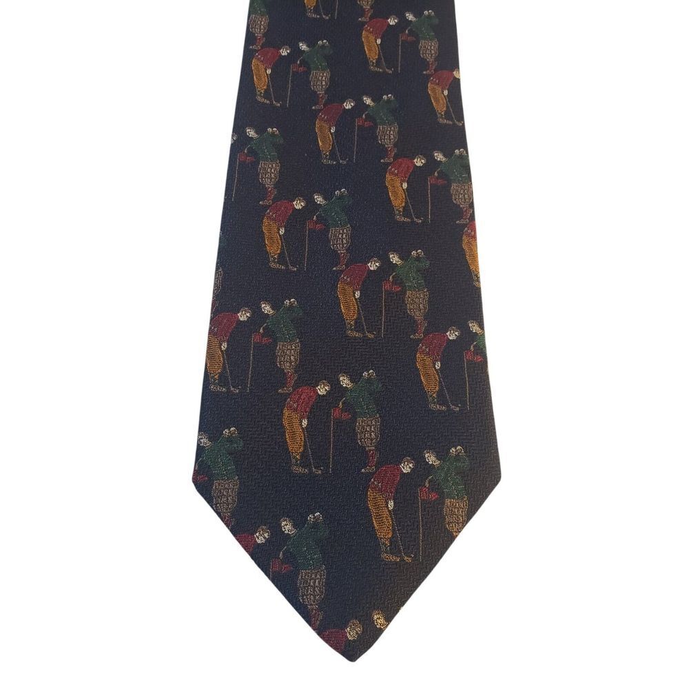Vintage Jos A Bank Premier Collection Mens Tie Necktie Novelty Blue with Golfers